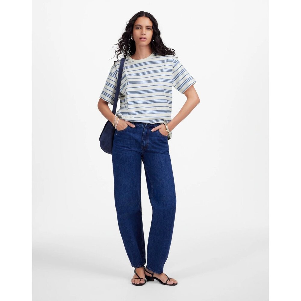Madewell Cotton Relaxed Oversized Tee Women's Medium Lighthouse & Blue Stripe - Picture 12 of 16